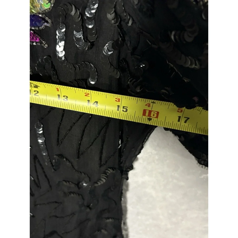 Vintage Laurence Kazar NY‎ Silk Beaded Sequin Cocktail Dress Black Art Deco M